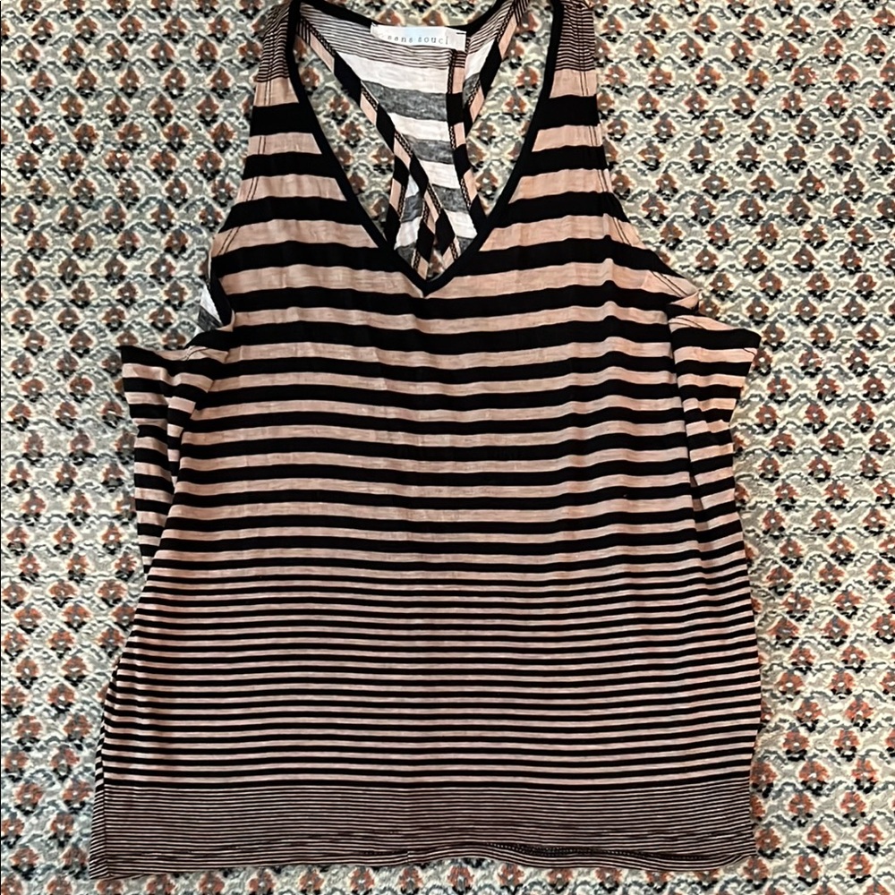 EUC Sans Souci Black and Tan Striped Halter Tank Top Size Small